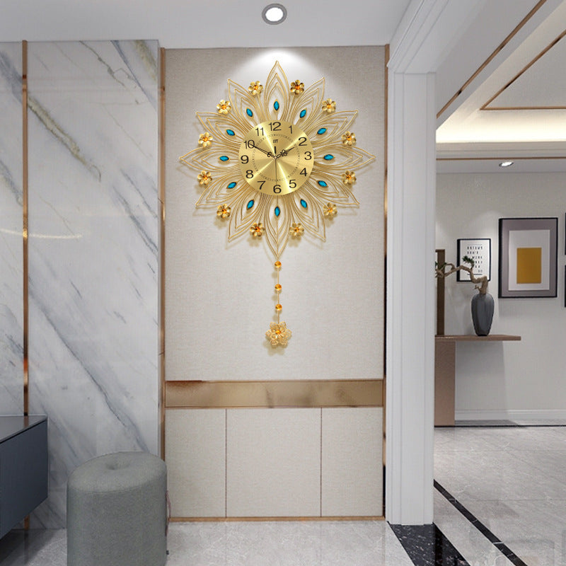 Light Luxury Silent Wall Clock No Drill Living Room Decor
