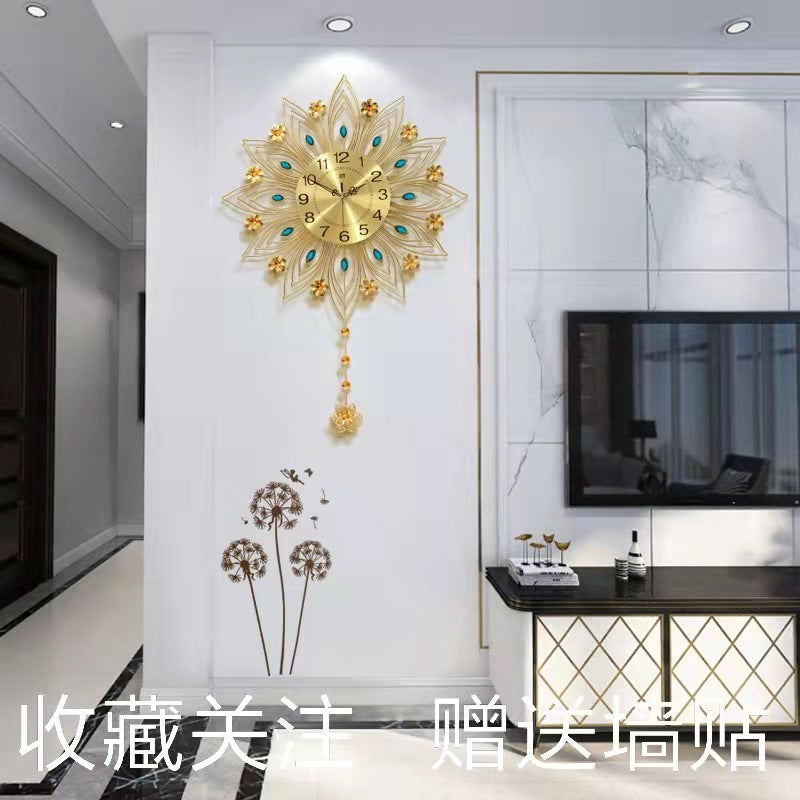 Light Luxury Silent Wall Clock No Drill Living Room Decor