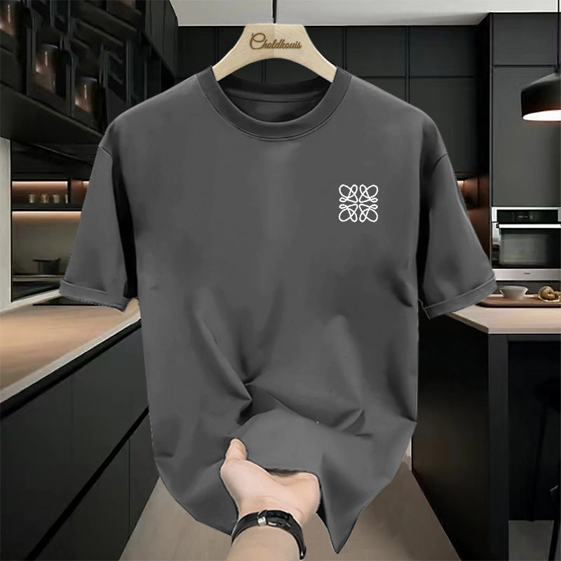 Dark gray Heavyweight Cotton Graphic T-Shirt for Men – Relaxed Fit Crew Neck