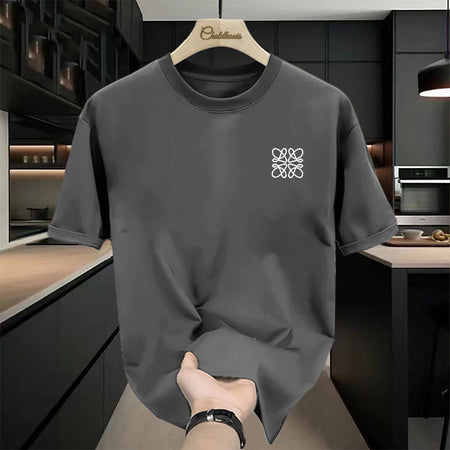 Dark gray Heavyweight Cotton Graphic T-Shirt for Men – Relaxed Fit Crew Neck
