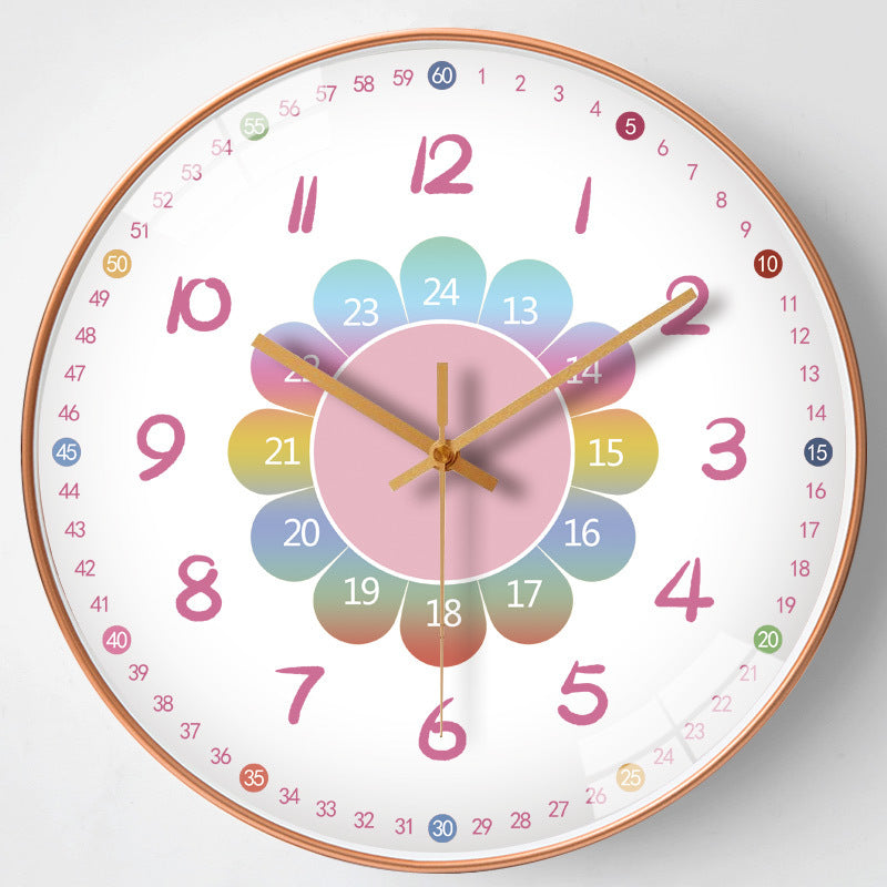 8-Inch Creative Cartoon Early Education Silent Wall Clock in gold, 8 inches