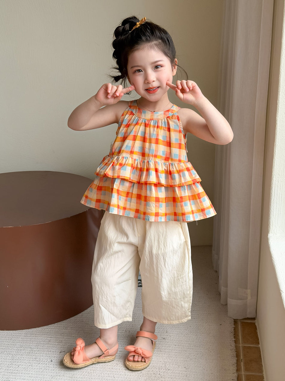 Girls Bow Back Top and Wide Leg Pants Summer Set