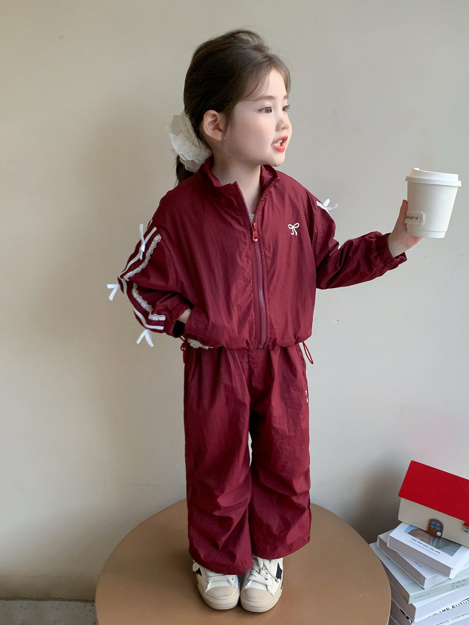 Girls' Bowknot Sports Two-Piece Set for Spring and Autumn