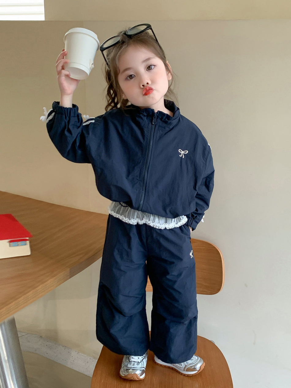 Girls' Bowknot Sports Two-Piece Set for Spring and Autumn