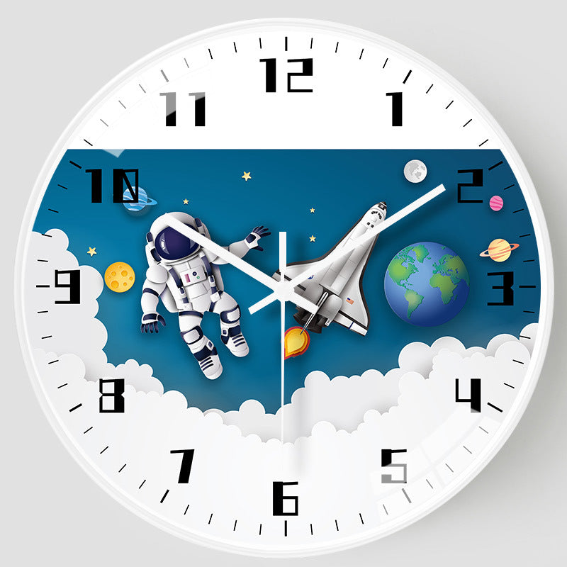 8-Inch Creative Astronaut Silent Wall Clock for Kids in white, 8 inches