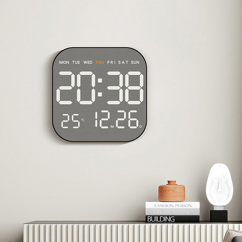Metal Wire Drawing LED Multifunction Digital Alarm Wall Clock in black