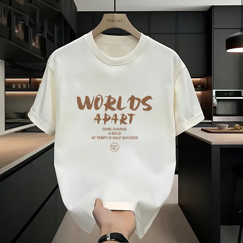 Heavyweight Cotton Letter Print T-Shirt for Men – Relaxed Fit