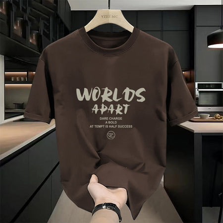 Brown Heavyweight Cotton Letter Print T-Shirt for Men – Relaxed Fit