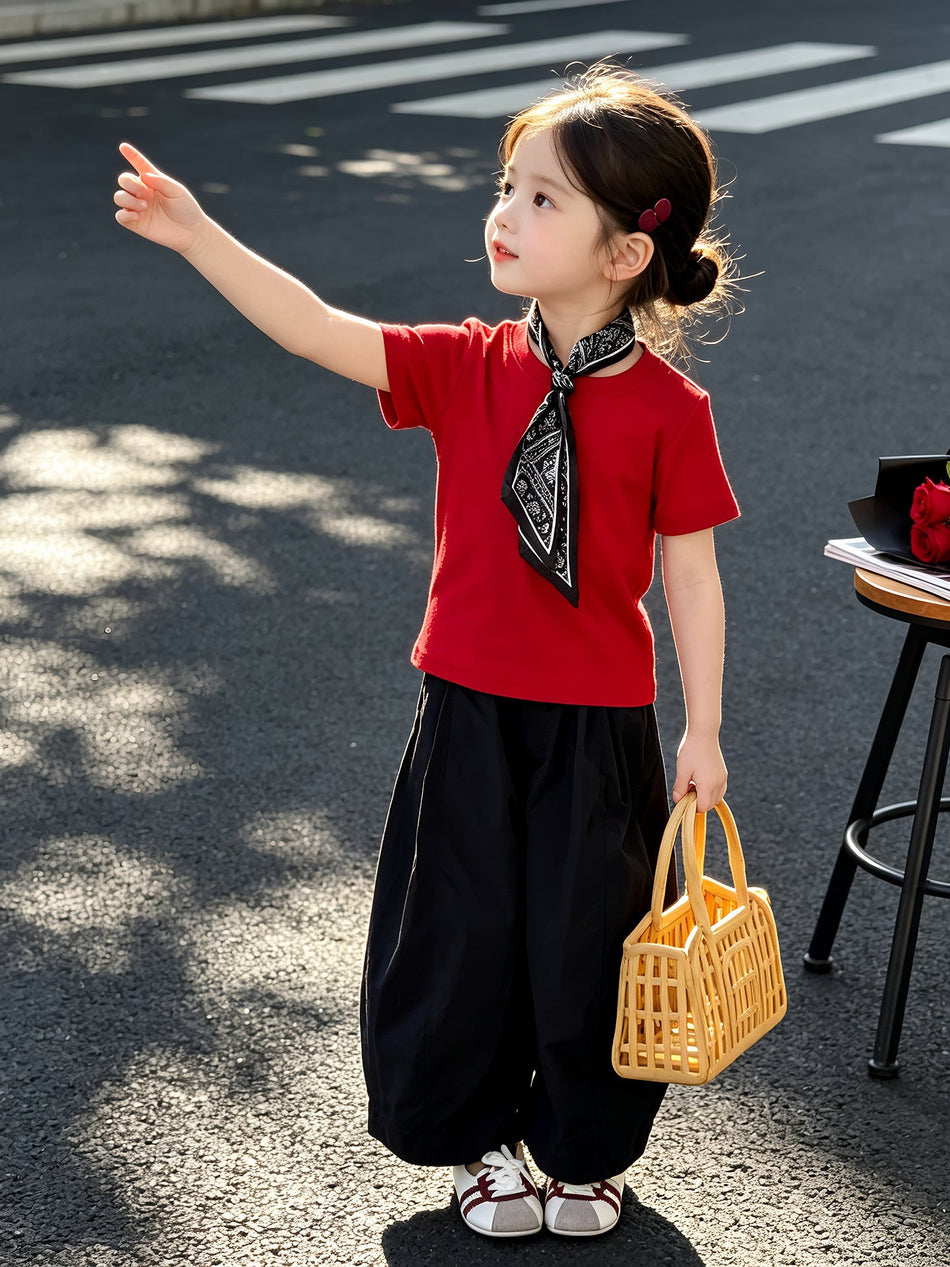 Kids Solid Color Cotton Two-Piece Summer Outfit Set