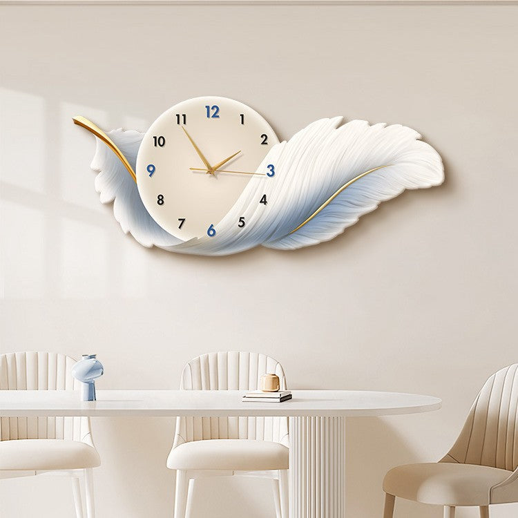 High-End Silent Feather Wall Clock for Luxury Living Rooms
