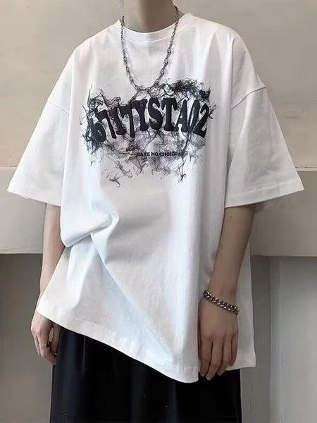 Men's white and cotton Oversized Graphic Streetwear T-Shirt with Crew Neck