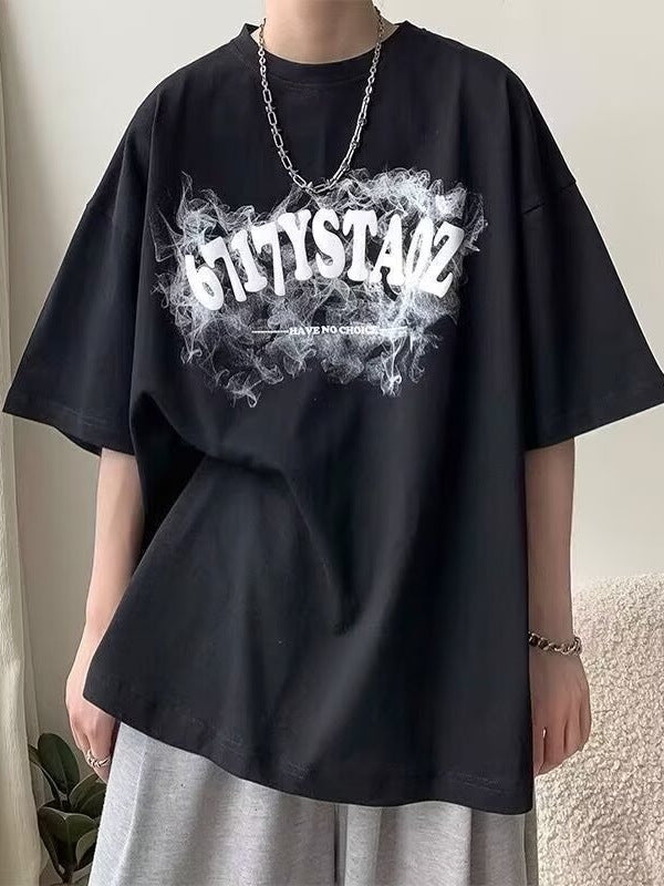 Men's Oversized Graphic Streetwear T-Shirt with Crew Neck
