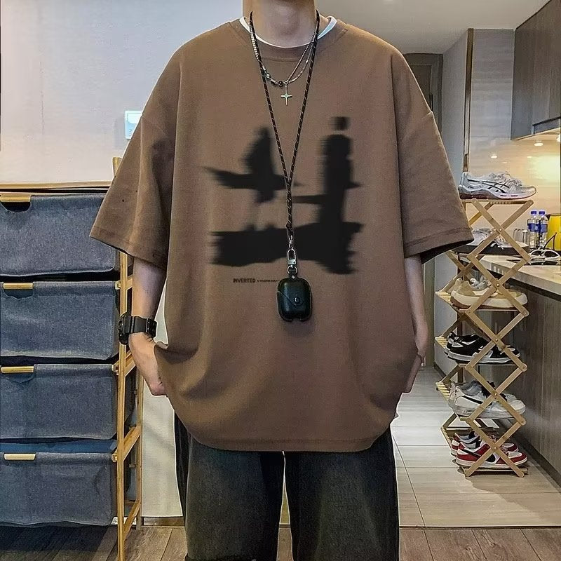 Men's brown Oversized Heavyweight Cotton Graphic T-Shirt Crew Neck