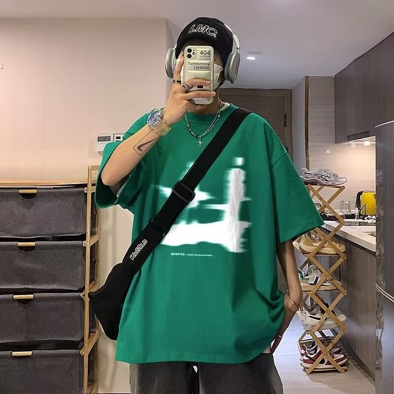 Men's Oversized Heavyweight Cotton Graphic T-Shirt Crew Neck