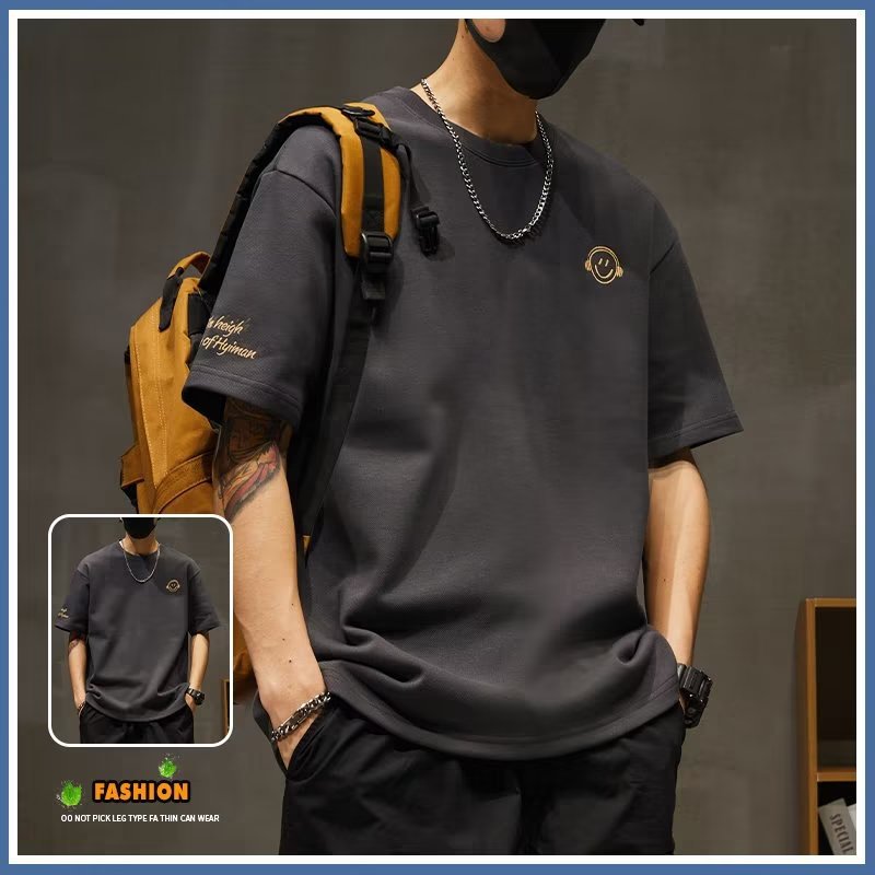 Plus Size Smiley Print T-Shirt for Men Loose Fit Casual Crew Neck