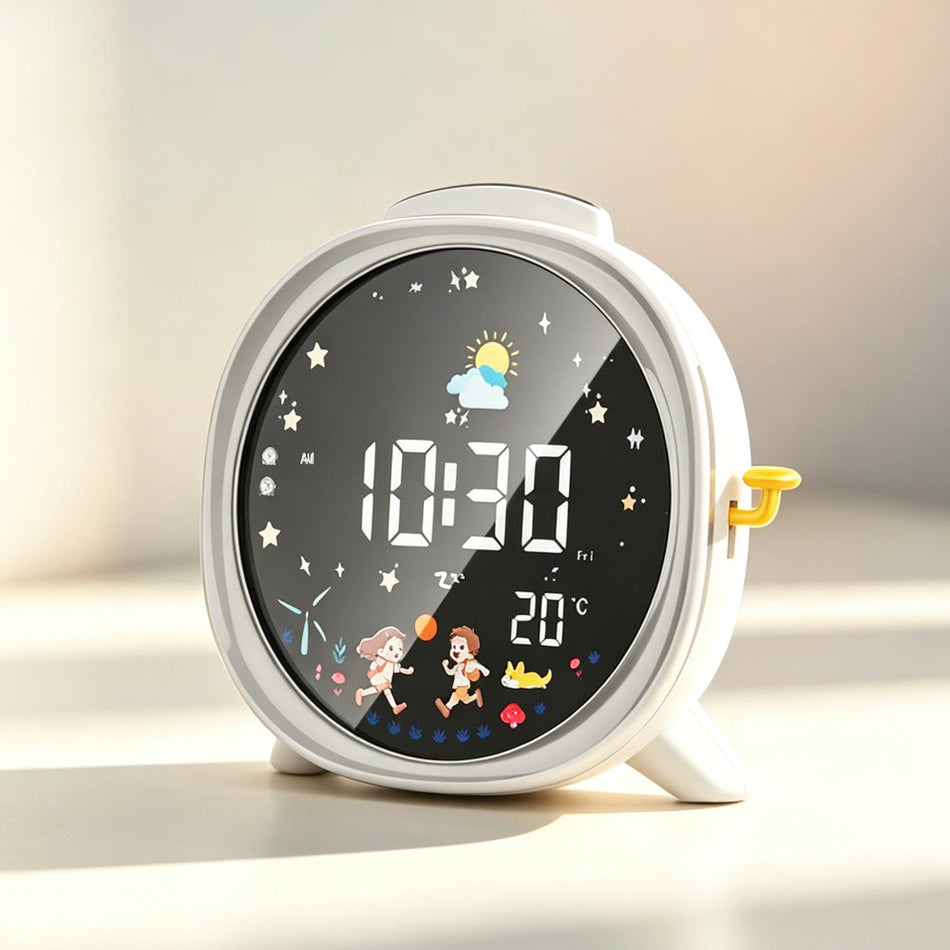 Smart LED Large-Screen Desktop Digital Alarm Clock with Temperature in silver