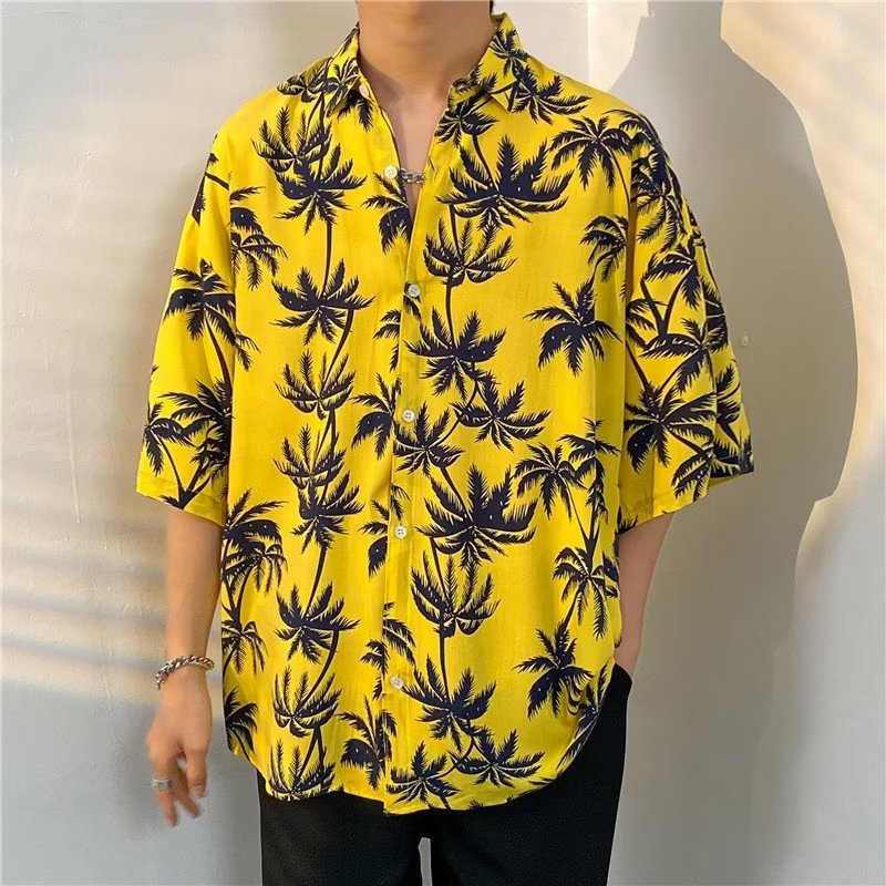 Men's Hawaiian Floral Shirt Loose Fit Beach Vacation Button-Up