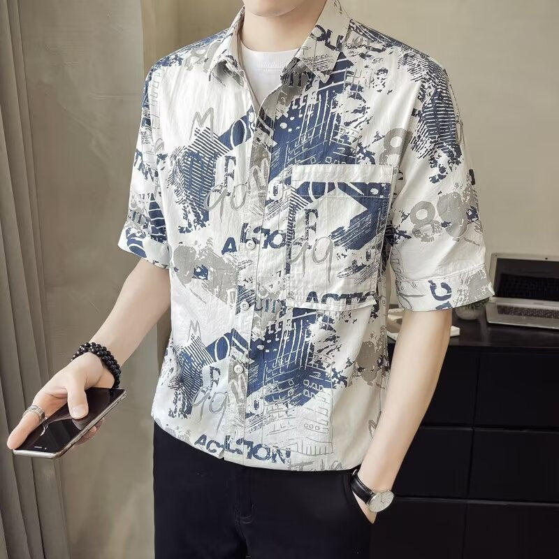 Unisex Floral Print Travel Shirt Loose Fit Casual Summer Top