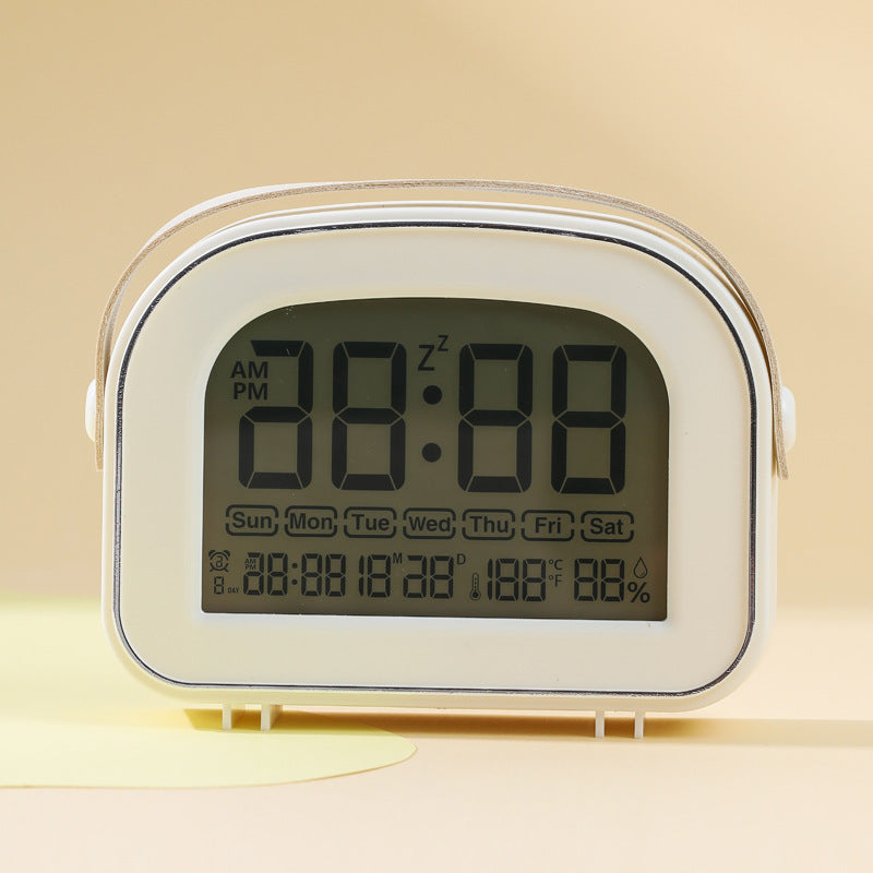 Student Desktop Digital Alarm Clock with Temperature & Humidity in white