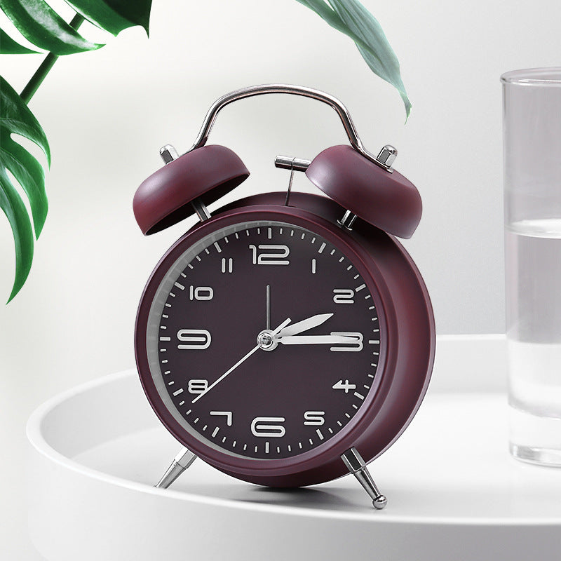 Creative Metal Silent Desktop Alarm Clock with Luminous Display in wine red