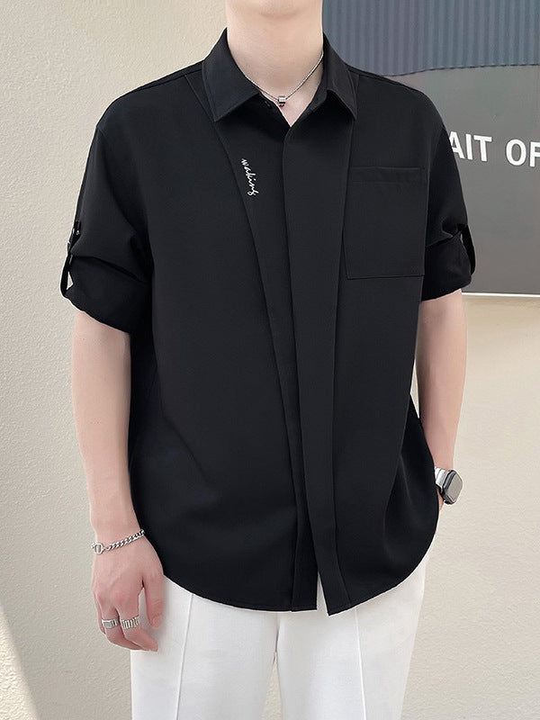 Men's black Color Block Short Sleeve Shirt with Relaxed Fit