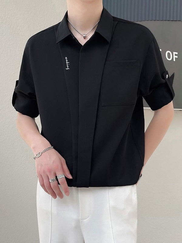 Men's Color Block Short Sleeve Shirt with Relaxed Fit