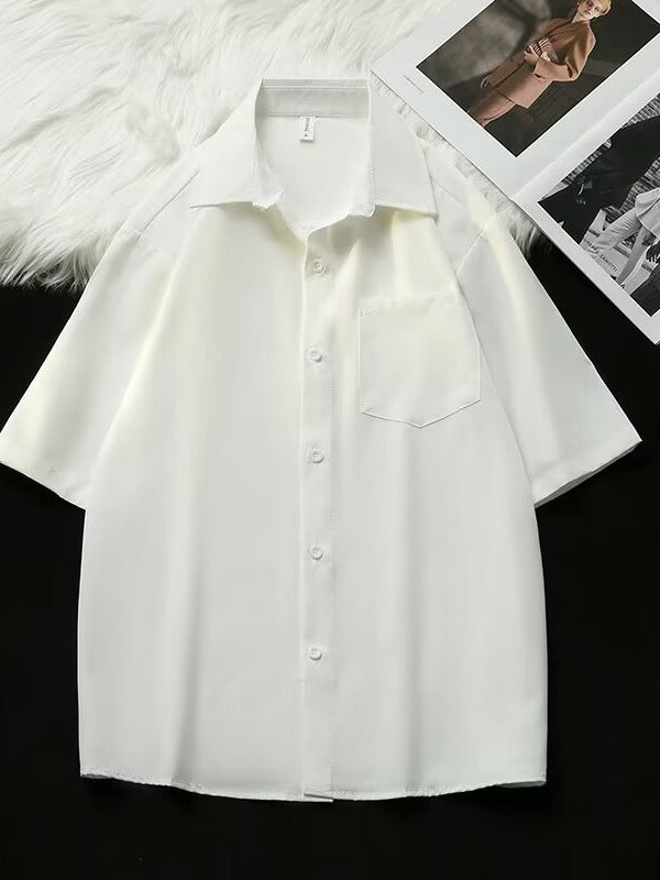 Men's white Ice Silk Short Sleeve Shirt - Relaxed Fit Casual Summer Top