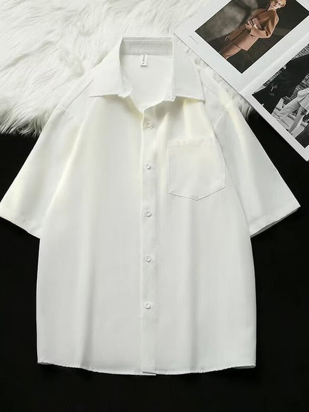 Men's white Ice Silk Short Sleeve Shirt - Relaxed Fit Casual Summer Top