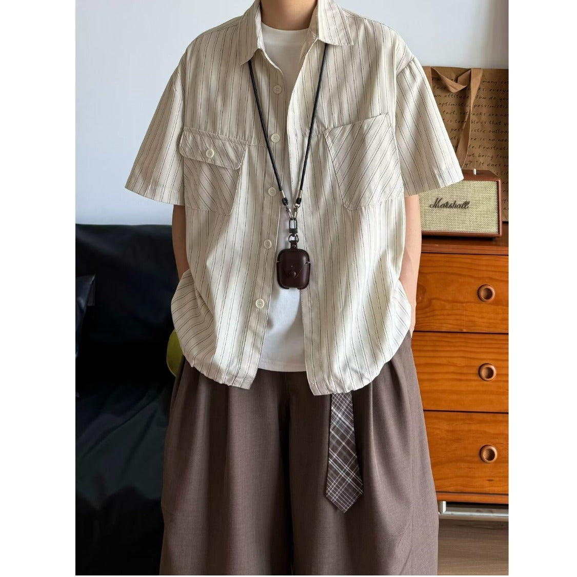 Men's Pleated Short Sleeve Shirt - Relaxed Fit Casual Summer Overshirt