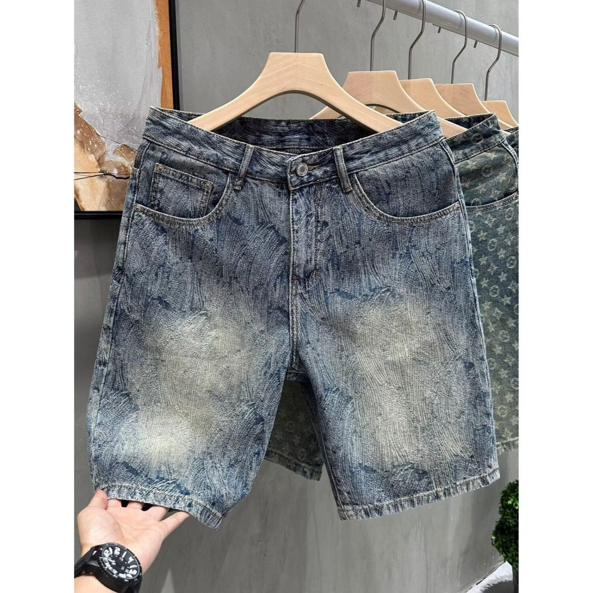 Men's blue Jacquard Casual Shorts - Relaxed Fit Summer Streetwear Style