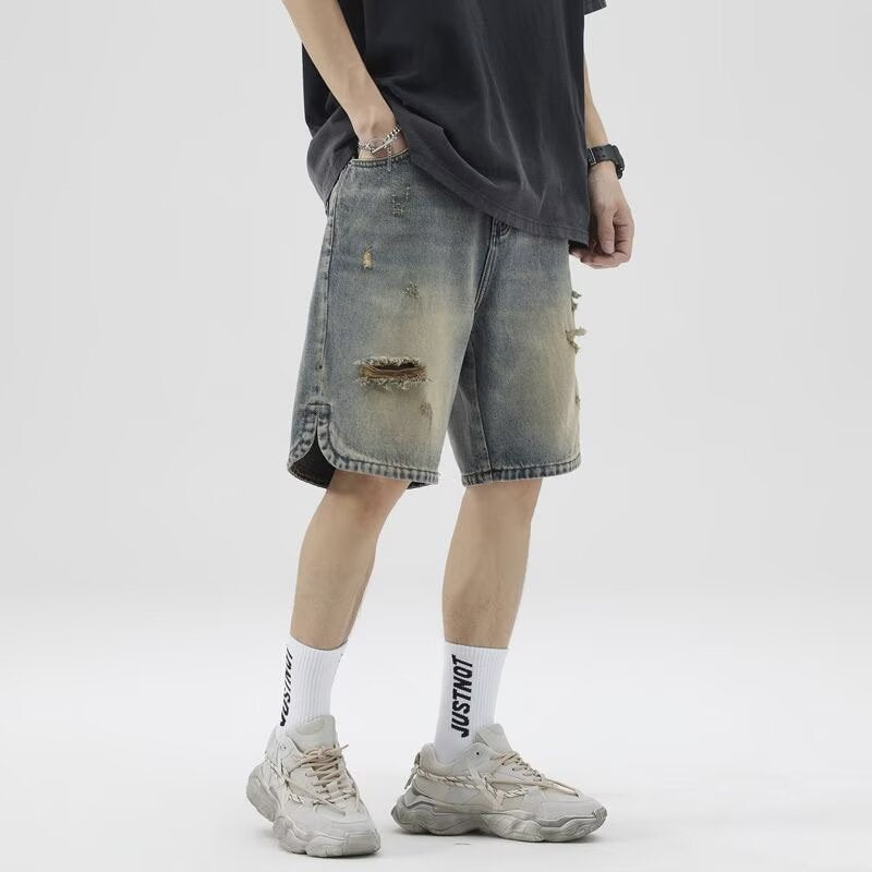 Men's blue Distressed Denim Shorts - Relaxed Fit Casual Summer Style
