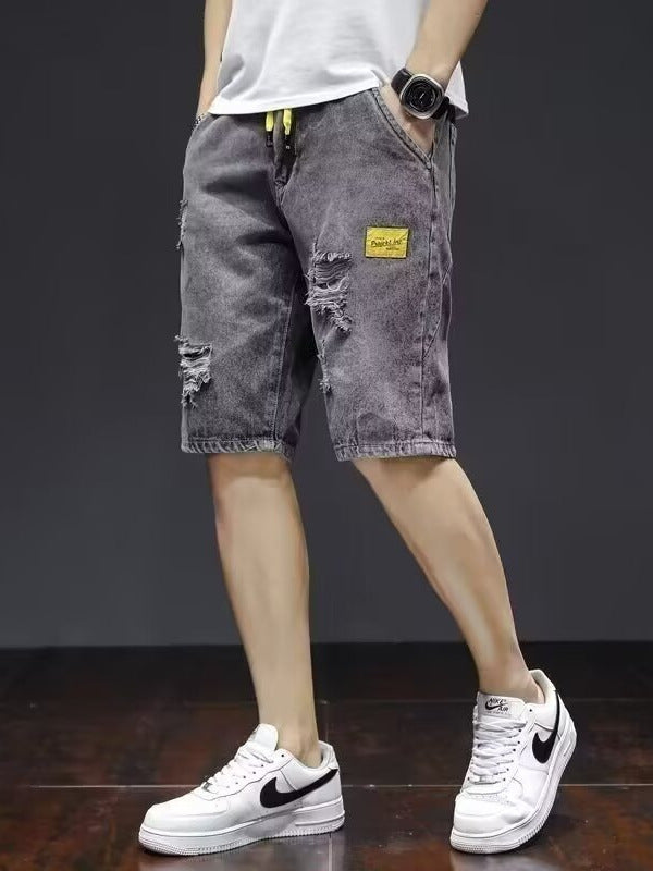 Men's blue Ripped Denim Shorts Loose Straight Fit Casual Summer Jeans