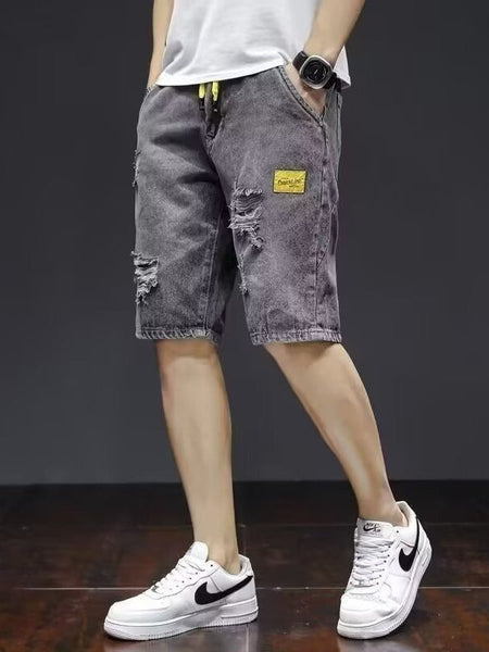 Men's blue Ripped Denim Shorts Loose Straight Fit Casual Summer Jeans