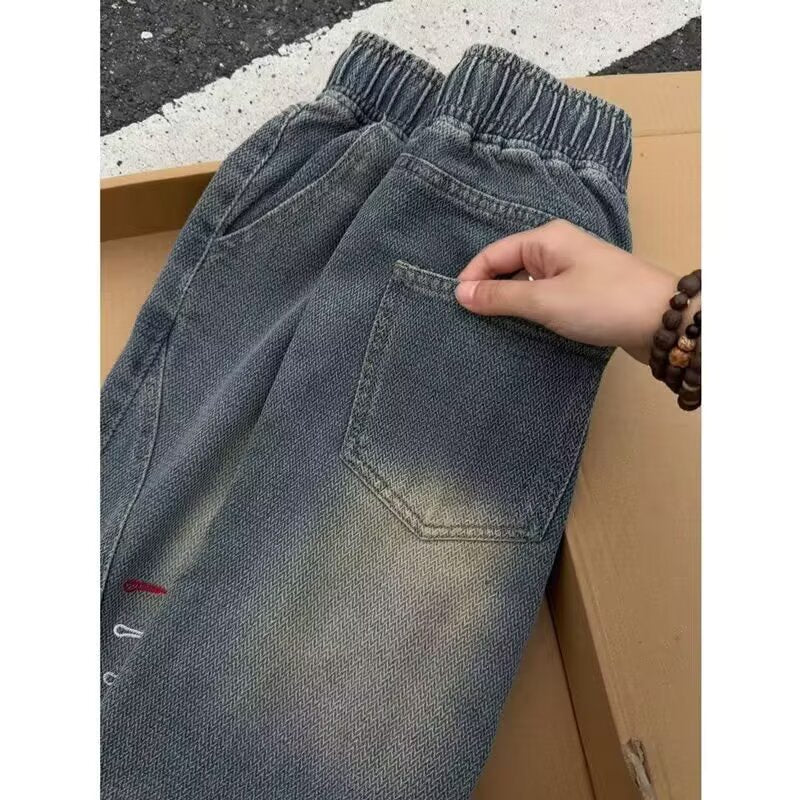 Men's blue Washed Denim Shorts Loose Fit Casual Five-Point Jeans