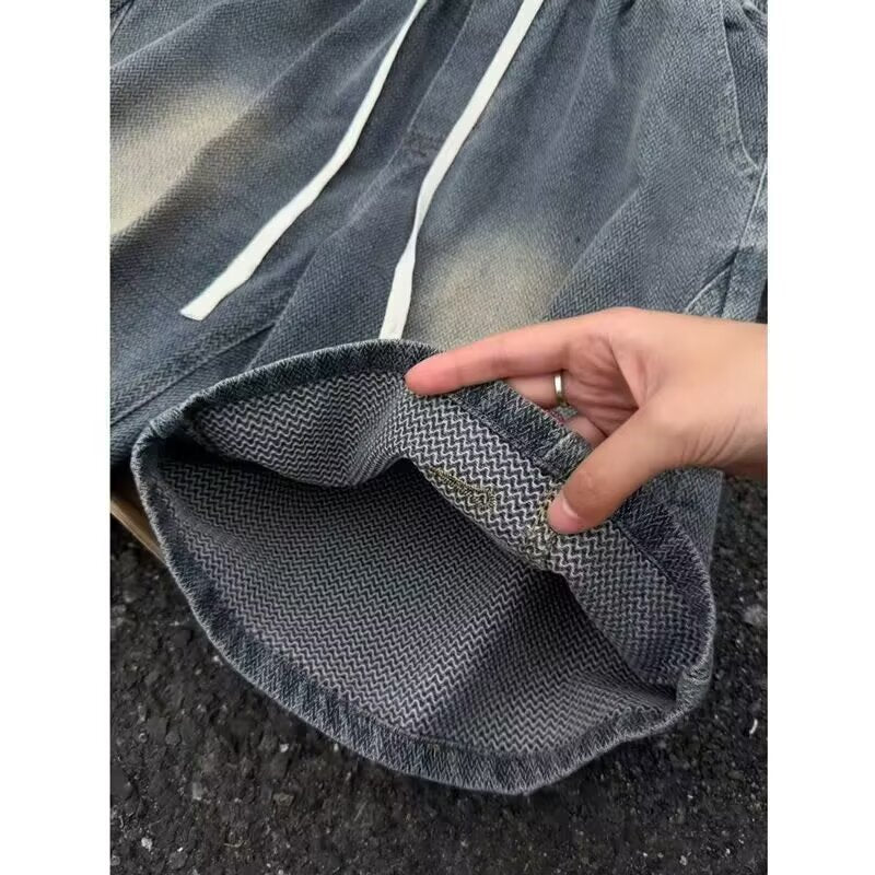 Men's Washed Denim Shorts Loose Fit Casual Five-Point Jeans
