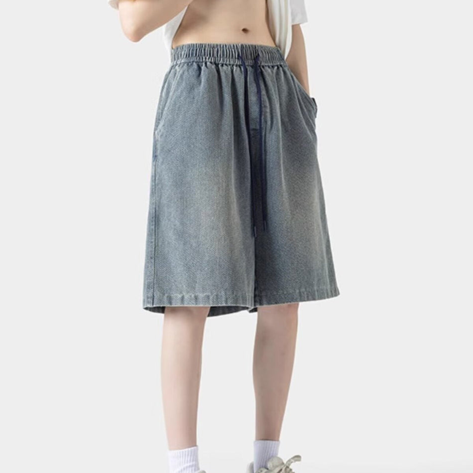 Men's Starry Sky Denim Shorts Loose Straight-Leg Casual Fit