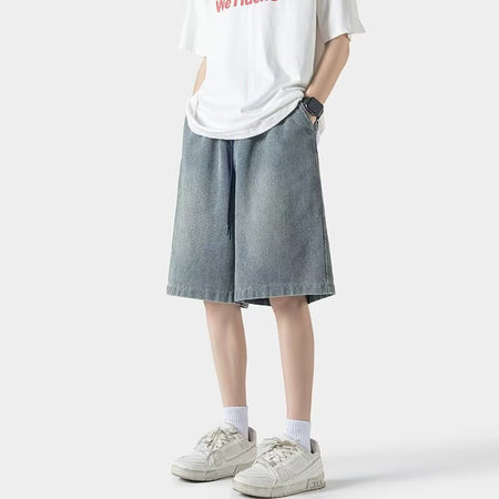 Men's blue Starry Sky Denim Shorts Loose Straight-Leg Casual Fit