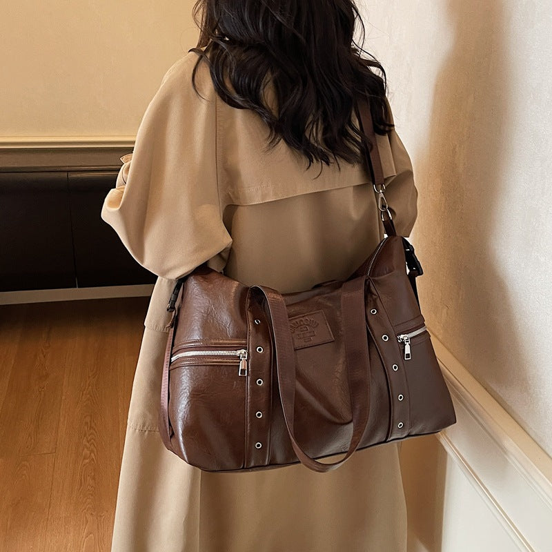 High-End Large-Capacity PU Commuting Tote Bag with Trolley Sleeve