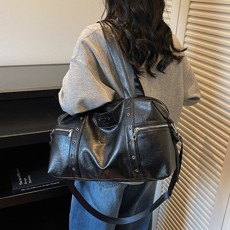 High-End Large-Capacity PU Commuting Tote Bag with Trolley Sleeve