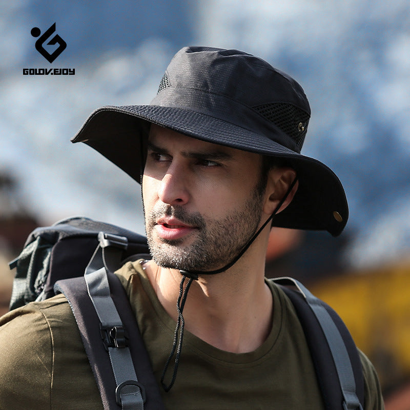 Men's khaki Wide Brim Sun Hat UV Protection Breathable Bucket Hat