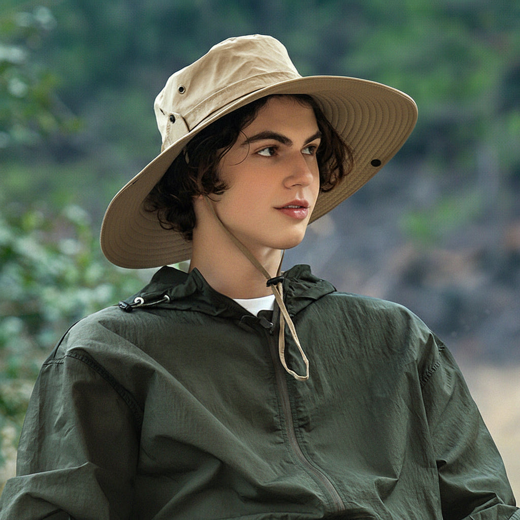 Unisex black Wide Brim Bucket Hat Quick-Dry UV Protection Sun Hat