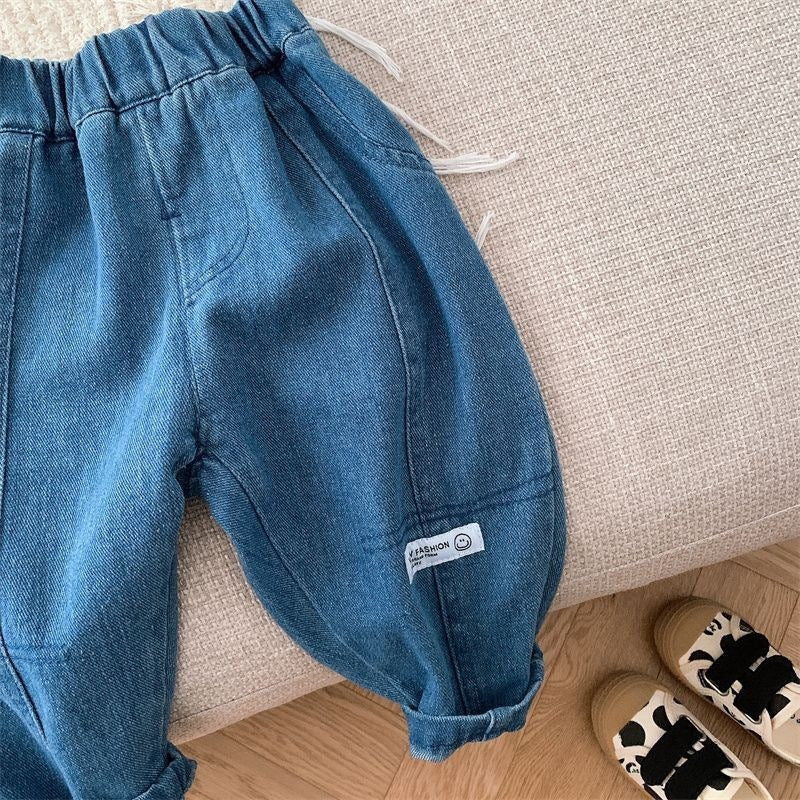 Kids Soft Cotton Harem Jeans Solid Color Casual Pants
