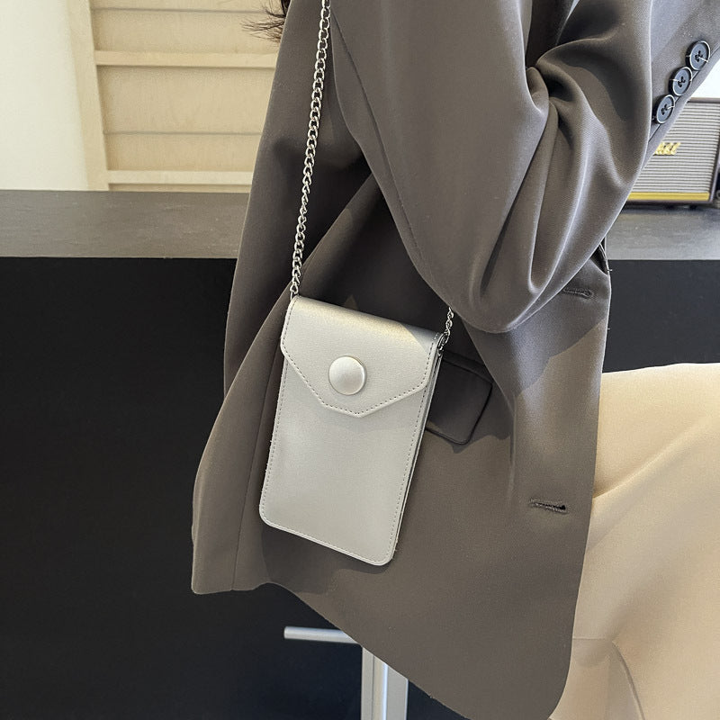 Premium Silver Touch-Screen Mini Crossbody Phone Bag