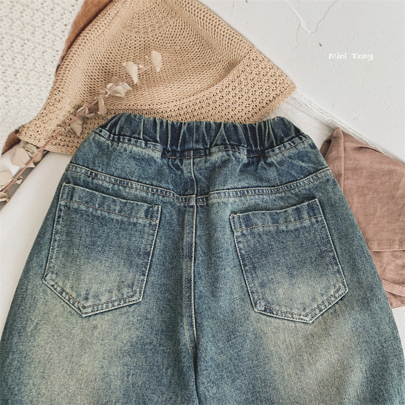 Kids Retro Cotton Carrot Jeans Loose Fit Casual Pants