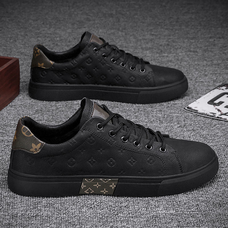 Men's White Casual Leather Sneakers Breathable Lace-Up Shoes
