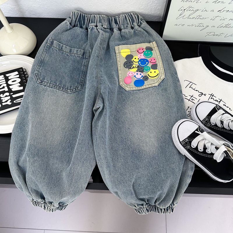 Kids Gradient Wash Denim Jeans Casual Cotton Trousers