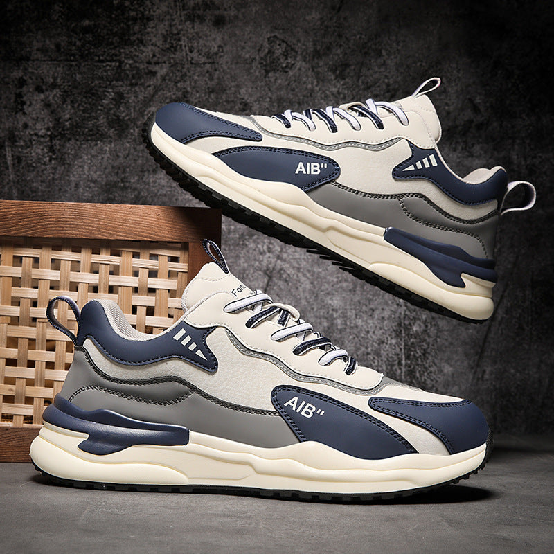 Men's Leather Casual Sneakers Non-Slip Lace-Up Dad Shoes