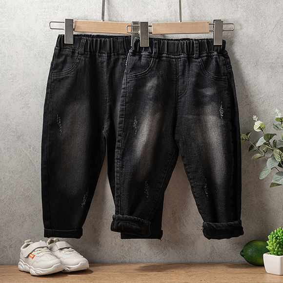 Kids Black Denim Jeans Casual Loose Fit Cotton Trousers