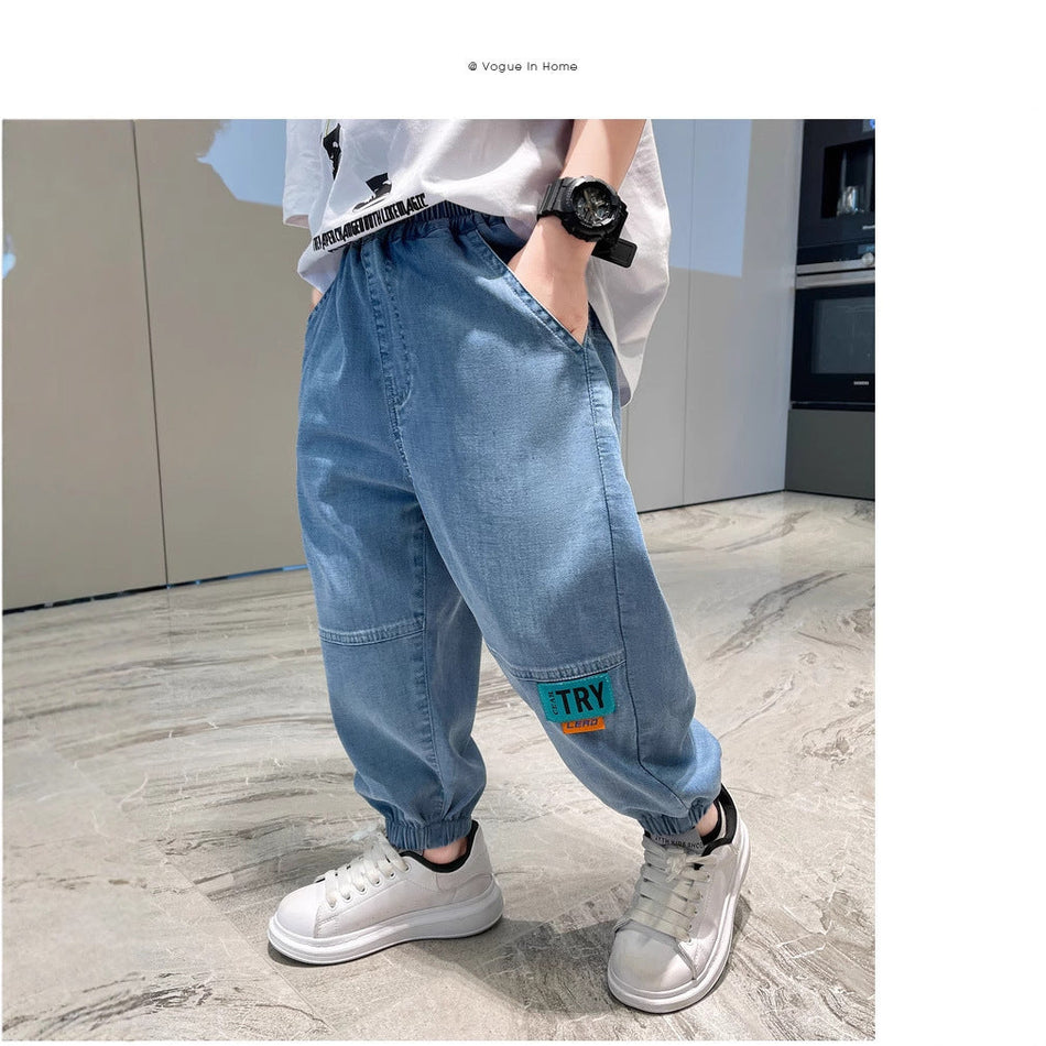 Kids Lightweight Denim Pants Breathable Summer Casual Trousers