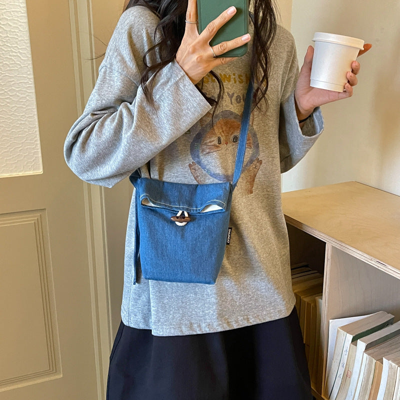 Women's Fashionable Denim Mini Bucket Crossbody Bag